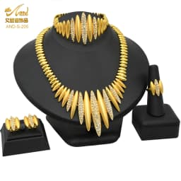 ANIID African Jewelry Set Big Necklace Dubai Ethiopian Gold Color Jewelery Earring Bracelet For Women Bridal Choker Wholesale