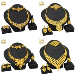 ANIID African Jewelry Set Big Necklace Dubai Ethiopian Gold Color Jewelery Earring Bracelet For Women Bridal Choker Wholesale
