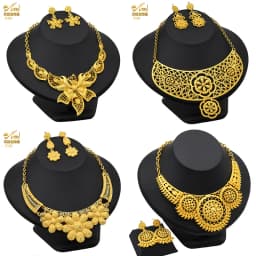 ANIID African Jewelry Set Big Necklace Dubai Ethiopian Gold Color Jewelery Earring Bracelet For Women Bridal Choker Wholesale