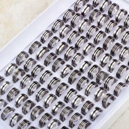 Hot 50/100Pcs Mixed Stainless Steel Black Stripe Rings Wholesale Bulk Men Women Wedding Ring Jewelry Gifts17-21mm Lots