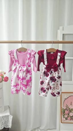 0-18Months Baby Girl Clothes Set Red Color Long Sleevs Bodysuit + Flower Strap Pants 2PCS Infant Girl New Years Clothing Suit