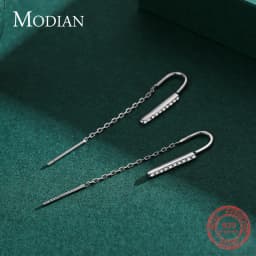 Modian Minimalism 100% 925 Sterling Silver Long Tassel Drop Earrings Fashion Charm Swing Dangle For Women Grils Jewelry Arete