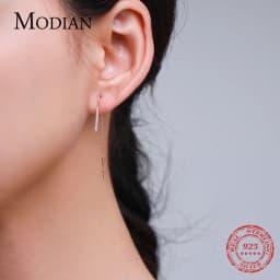 Modian Minimalism 100% 925 Sterling Silver Long Tassel Drop Earrings Fashion Charm Swing Dangle For Women Grils Jewelry Arete