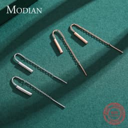 Modian Minimalism 100% 925 Sterling Silver Long Tassel Drop Earrings Fashion Charm Swing Dangle For Women Grils Jewelry Arete