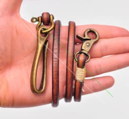 30" Retro Brown Handmade Long Punk Biker Motocycle Trucker 7*5mm Thick Plain Leather Keychain Jean Wallet Chain With Brass Hook