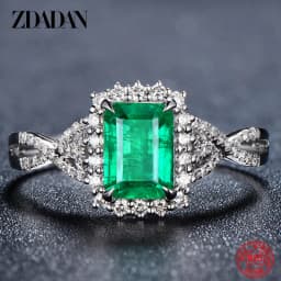 ZDADAN 925 Sterling Silver Charm Emerald Ring For Women Fashion Party Jewelry Engagement Gift