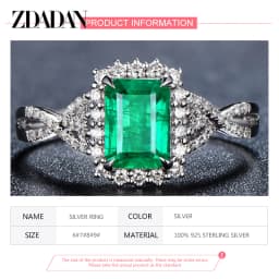 ZDADAN 925 Sterling Silver Charm Emerald Ring For Women Fashion Party Jewelry Engagement Gift