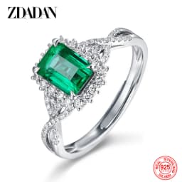 ZDADAN 925 Sterling Silver Charm Emerald Ring For Women Fashion Party Jewelry Engagement Gift