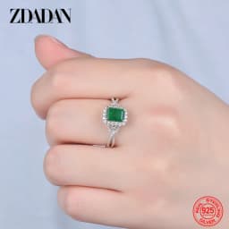ZDADAN 925 Sterling Silver Charm Emerald Ring For Women Fashion Party Jewelry Engagement Gift