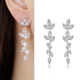 Luxury Polish Best Selling Leaf CZ Long Drop Earrings for Women Elegant AAA Zircon Bridal Earring Wedding Party Jewelry