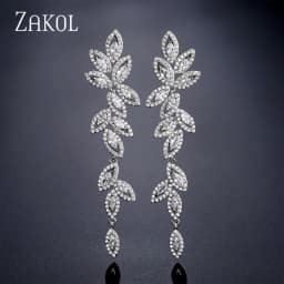 Luxury Polish Best Selling Leaf CZ Long Drop Earrings for Women Elegant AAA Zircon Bridal Earring Wedding Party Jewelry