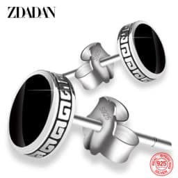 ZDADAN 925 Sterling Silver 6mm 8mm Black Round Stud Earrings For Women Jewelry Accessories Wholesale