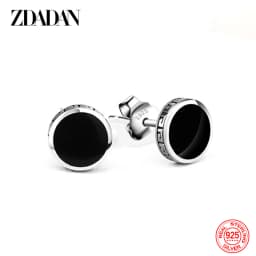 ZDADAN 925 Sterling Silver 6mm 8mm Black Round Stud Earrings For Women Jewelry Accessories Wholesale