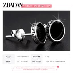 ZDADAN 925 Sterling Silver 6mm 8mm Black Round Stud Earrings For Women Jewelry Accessories Wholesale