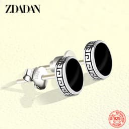 ZDADAN 925 Sterling Silver 6mm 8mm Black Round Stud Earrings For Women Jewelry Accessories Wholesale