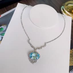 925 Silver Luxury Sea Blue Color Zircon Jewelry Long Tassel Water Drop Pendant Necklace Bridal Wedding Party Jewelry for Women