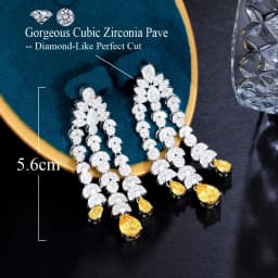 CWWZircons Bling Yellow Water Drop Cubic Zirconia Stone Long Dangle Drop Fringed Chandelier Women Wedding Earrings Brides CZ517