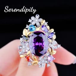 Foydjew Secret Garden Series Jewelry Luxury Flowers Design Jewelry Sets Amethyst Purple Stone Pendant Necklaces Earrings Rings