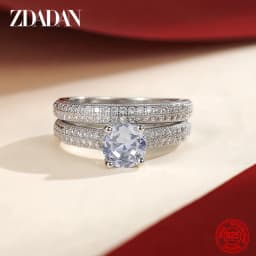 ZDADAN 925 Sterling Silver Double Zircon Rings For Women Fashion Wedding Engagement Jewelry Gift