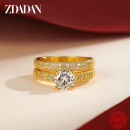 ZDADAN 925 Sterling Silver Double Zircon Rings For Women Fashion Wedding Engagement Jewelry Gift