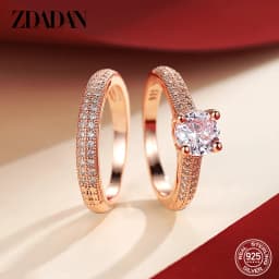 ZDADAN 925 Sterling Silver Double Zircon Rings For Women Fashion Wedding Engagement Jewelry Gift