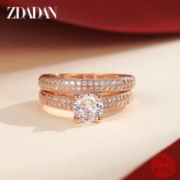 ZDADAN 925 Sterling Silver Double Zircon Rings For Women Fashion Wedding Engagement Jewelry Gift