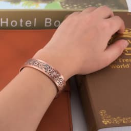 Vinterly Magnetic Copper Bracelets Men 14mm Wide Health Energy High Magnet Vintage Flower Adjustable Cuff Bangles Resizable
