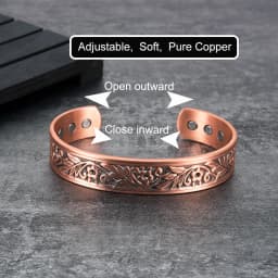 Vinterly Magnetic Copper Bracelets Men 14mm Wide Health Energy High Magnet Vintage Flower Adjustable Cuff Bangles Resizable