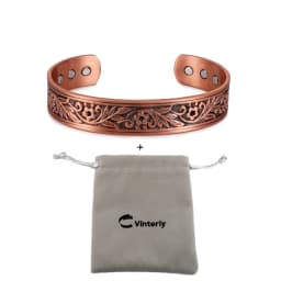 Vinterly Magnetic Copper Bracelets Men 14mm Wide Health Energy High Magnet Vintage Flower Adjustable Cuff Bangles Resizable