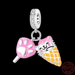 Fit pand 3mm Bracelet Original 925 Sterling Silver Pink Cat Paw Series Beads Tulip Flower Charm Diy Ms Jewelry Gift