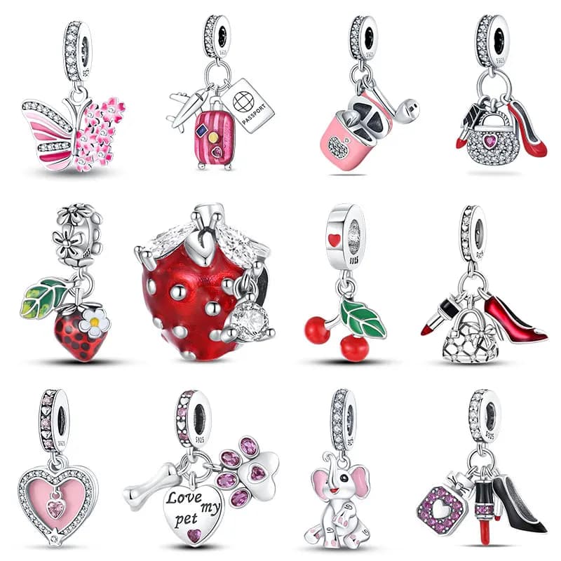 Fit pand 3mm Bracelet Original 925 Sterling Silver Pink Cat Paw Series Beads Tulip Flower Charm Diy Ms Jewelry Gift