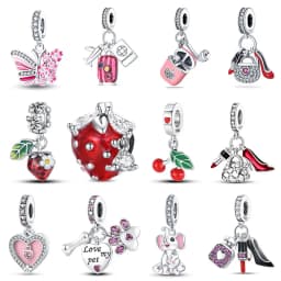 Fit pand 3mm Bracelet Original 925 Sterling Silver Pink Cat Paw Series Beads Tulip Flower Charm Diy Ms Jewelry Gift