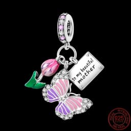 Fit pand 3mm Bracelet Original 925 Sterling Silver Pink Cat Paw Series Beads Tulip Flower Charm Diy Ms Jewelry Gift
