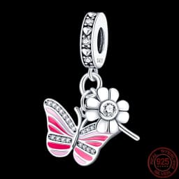 Fit pand 3mm Bracelet Original 925 Sterling Silver Pink Cat Paw Series Beads Tulip Flower Charm Diy Ms Jewelry Gift