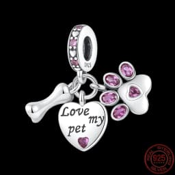 Fit pand 3mm Bracelet Original 925 Sterling Silver Pink Cat Paw Series Beads Tulip Flower Charm Diy Ms Jewelry Gift