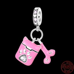 Fit pand 3mm Bracelet Original 925 Sterling Silver Pink Cat Paw Series Beads Tulip Flower Charm Diy Ms Jewelry Gift