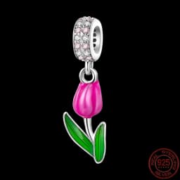 Fit pand 3mm Bracelet Original 925 Sterling Silver Pink Cat Paw Series Beads Tulip Flower Charm Diy Ms Jewelry Gift