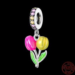 Fit pand 3mm Bracelet Original 925 Sterling Silver Pink Cat Paw Series Beads Tulip Flower Charm Diy Ms Jewelry Gift