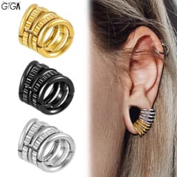 Giga 5 in 1 Stack Rings Design Ear Cuff Piercing Gauge Earrings Body Jewelry Plugs Stretcher Studs Clip on Cartilage Expander