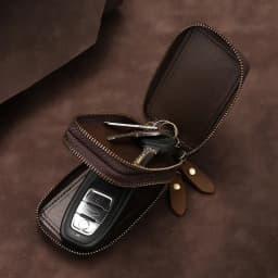 New Genuine Leather Car Key Pouch Wallet Double Zipper Crazy Horse Leather Designer Keychain Holder Organizer Key Case Bag Cover