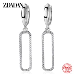 ZDADAN 925 Sterling Silver Long Square Dangle Earrings For Women Fashion Wedding Jewelry Gift