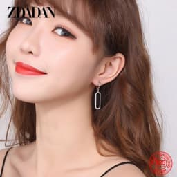 ZDADAN 925 Sterling Silver Long Square Dangle Earrings For Women Fashion Wedding Jewelry Gift