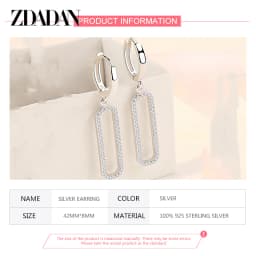 ZDADAN 925 Sterling Silver Long Square Dangle Earrings For Women Fashion Wedding Jewelry Gift