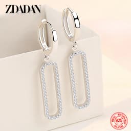 ZDADAN 925 Sterling Silver Long Square Dangle Earrings For Women Fashion Wedding Jewelry Gift