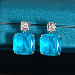 New Sparkling Paraiba Tourmaline Gemstone Drop Earrings 100% Sterling Silver High Carbon Diamond Fine Jewelry for Women