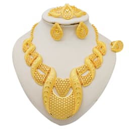 Dubai Gold Color Jewelry Sets African Indian Wedding Bridal Wife Gifts Necklace Bracelet Earrings Ring Jewelry for Women 2022