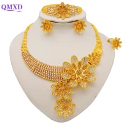 Dubai Gold Color Jewelry Sets African Indian Wedding Bridal Wife Gifts Necklace Bracelet Earrings Ring Jewelry for Women 2022