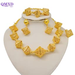 Dubai Gold Color Jewelry Sets African Indian Wedding Bridal Wife Gifts Necklace Bracelet Earrings Ring Jewelry for Women 2022