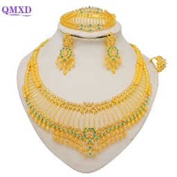 Dubai Gold Color Jewelry Sets African Indian Wedding Bridal Wife Gifts Necklace Bracelet Earrings Ring Jewelry for Women 2022
