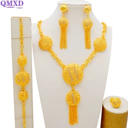 Dubai Gold Color Jewelry Sets African Indian Wedding Bridal Wife Gifts Necklace Bracelet Earrings Ring Jewelry for Women 2022